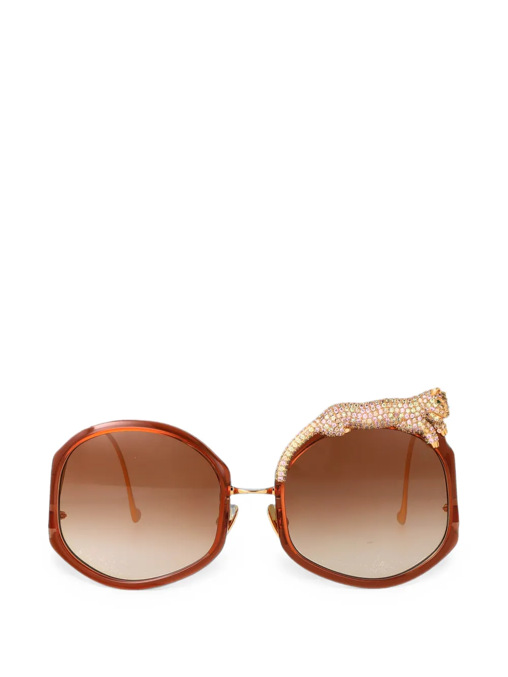ANNA-KARIN KARLSSON Rose Et Le Rêve leopard-embellished round-frame sunglasses - Marrone