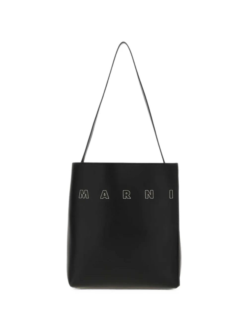 Marni embroidered-logo leather tote bag - Nero