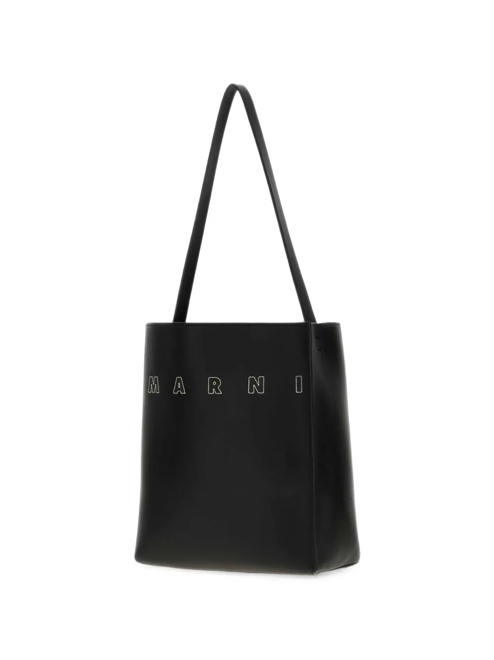 Marni Leren shopper met geborduurd logo Zwart