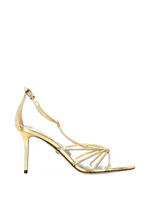 MACH & MACH crystal-embellished metallic leather sandals