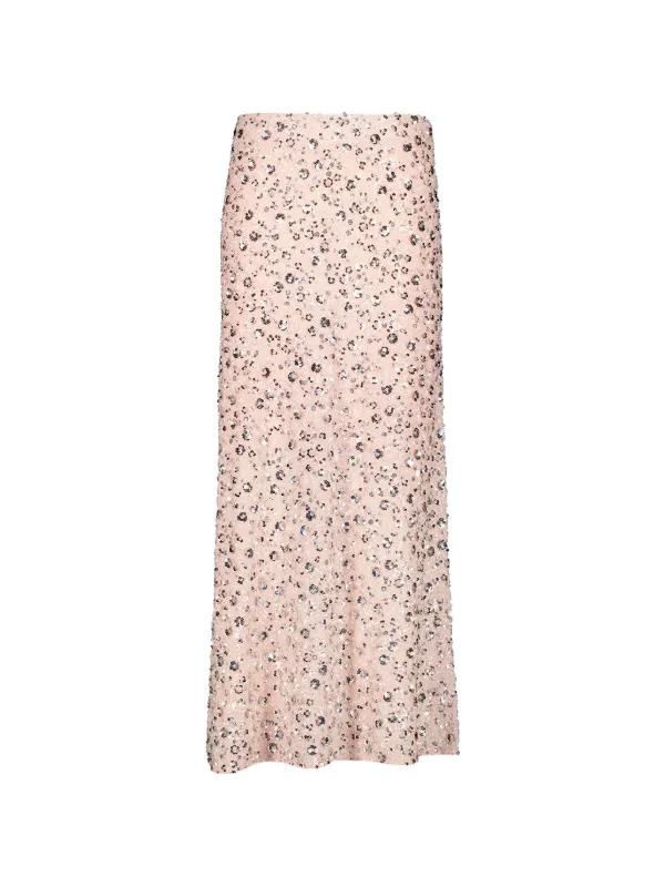 Rabanne Flower-embroidered Sequinned Midi Skirt in Pink
