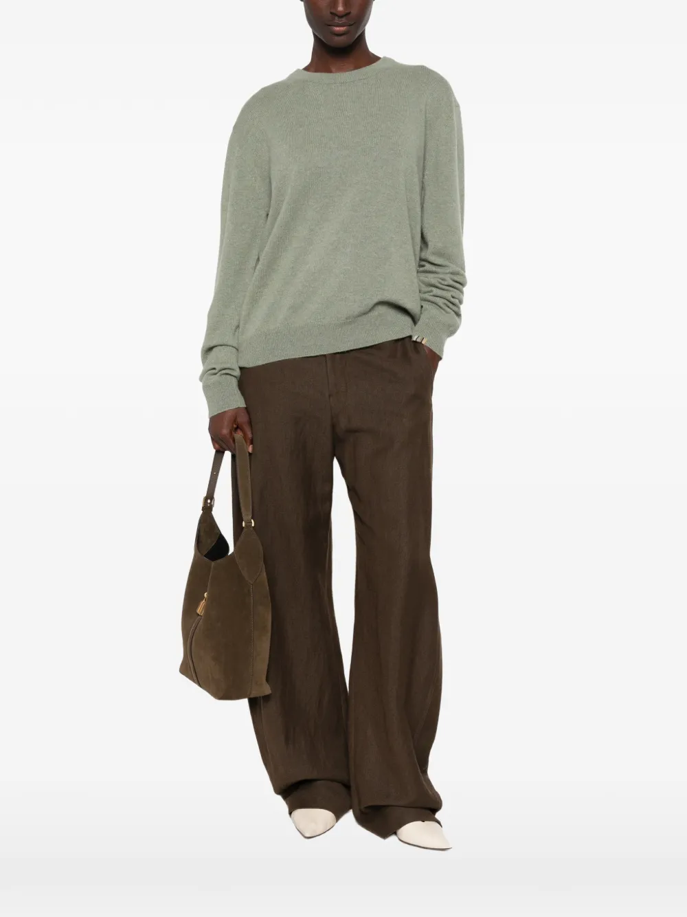 extreme cashmere Bis crew-neck ribbed-trim sweater Groen