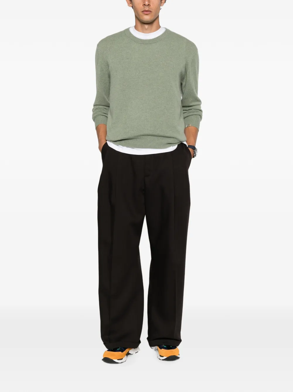 extreme cashmere Bis crew-neck ribbed-trim sweater Groen