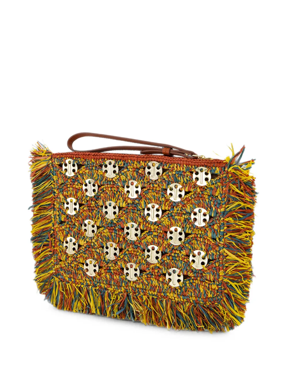 Rabanne Clutch verfraaid met medaillon en franje Oranje