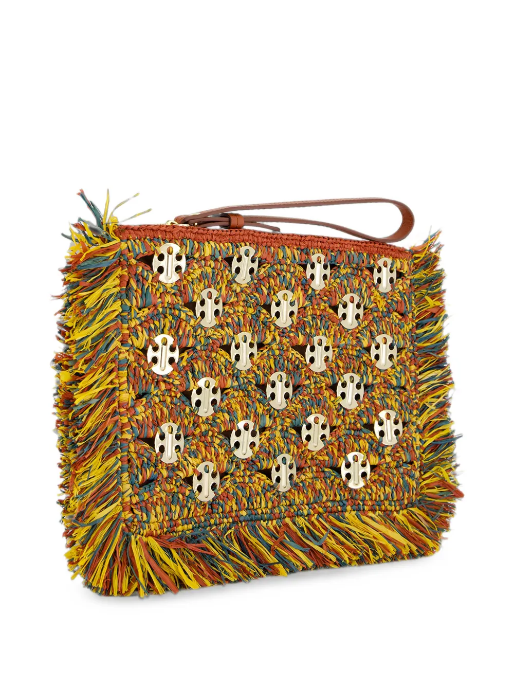 Rabanne Clutch verfraaid met medaillon en franje Oranje