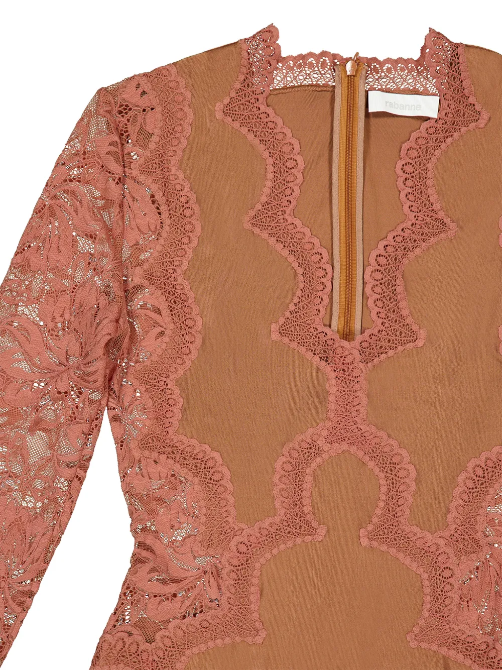 Rabanne Maxi-jurk met kanten vlakken en V-hals Beige