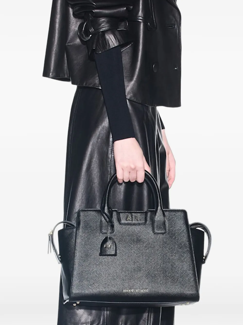 Armani Exchange Shopper met saffiano-effect en logoplakkaat Zwart
