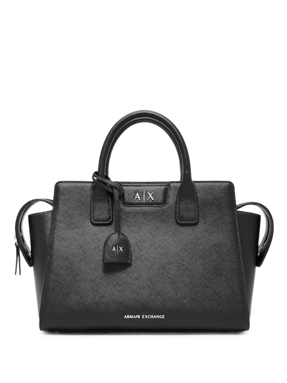 Armani Exchange Saffiano-effect Logo-plaque Tote Bag In Black