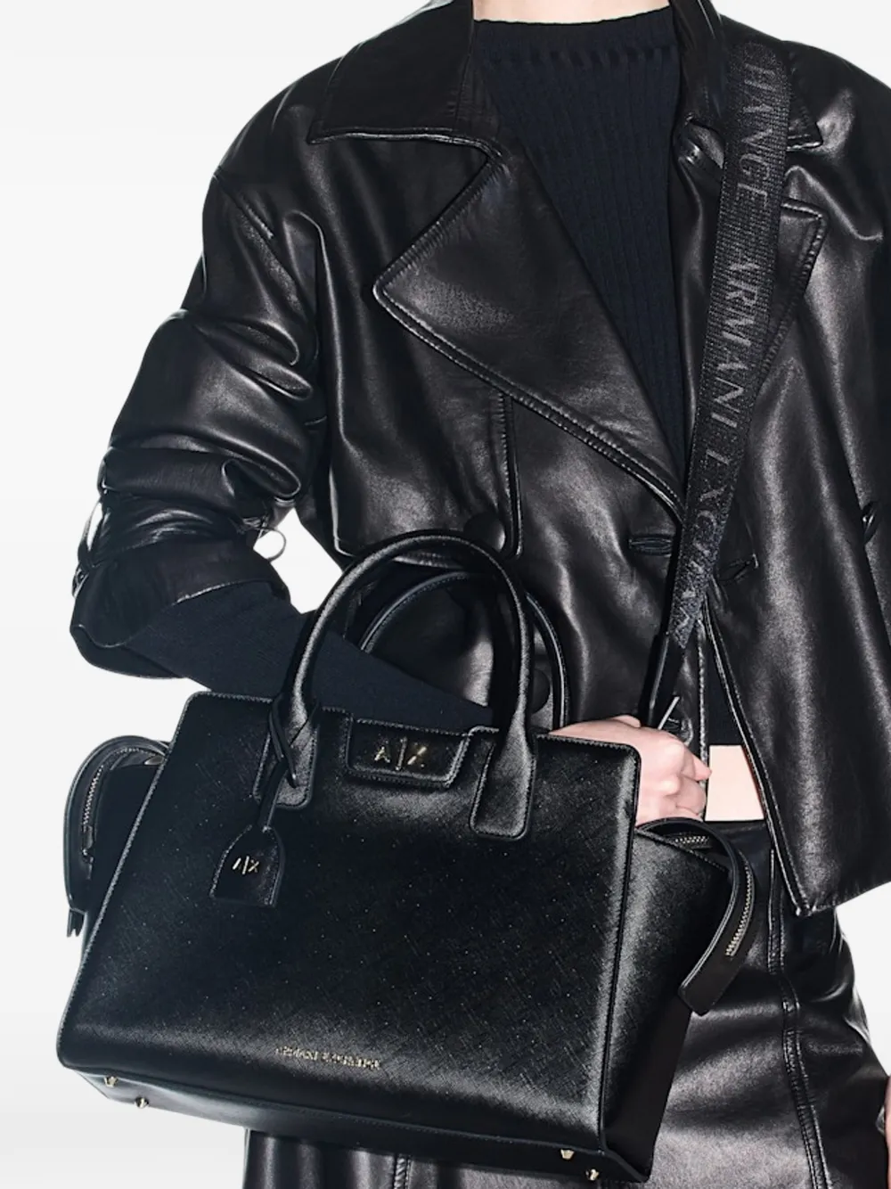 Armani Exchange Shopper met saffiano-effect en logoplakkaat Zwart