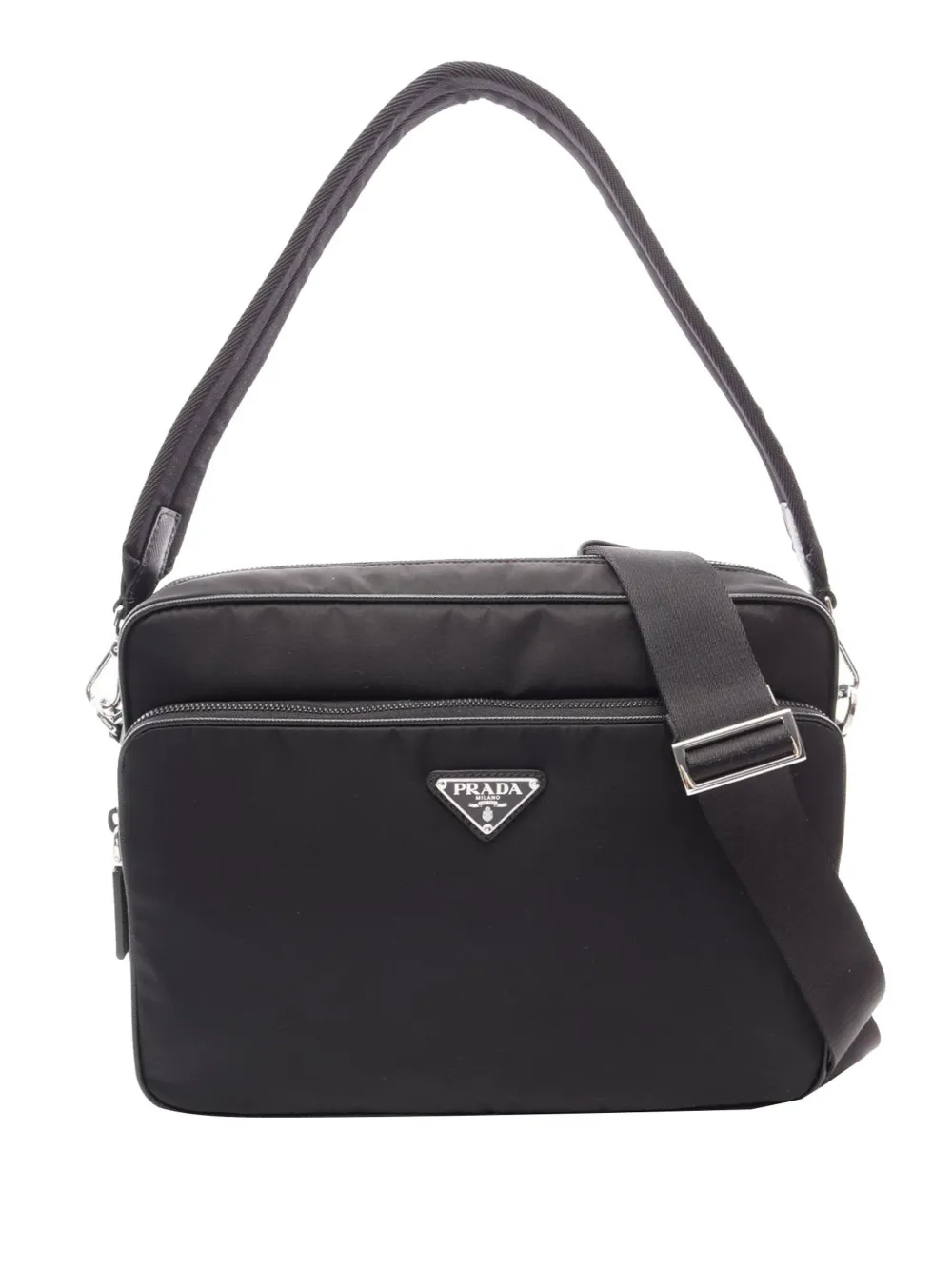 Prada Pre-Owned 2013-2026 Saffiano Trimmed Tessuto satchel - Nero