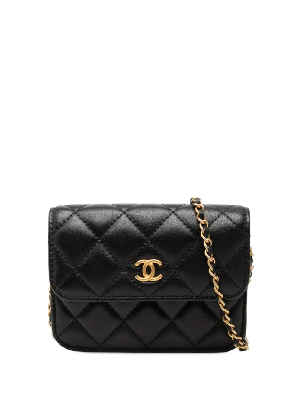 CHANEL Pre-Owned 2020 Mini CC Quilted Lambskin Pearl Crush Pouch with Chain crossbody bag - Black