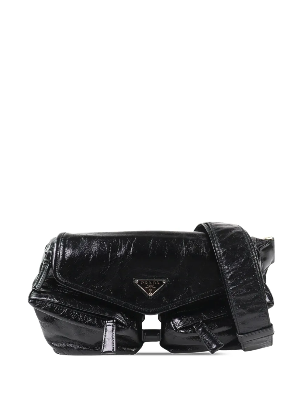 Prada Pre-Owned 2013-2026 Crinkled Calfskin Buckle Messenger Bag crossbody bag - Nero