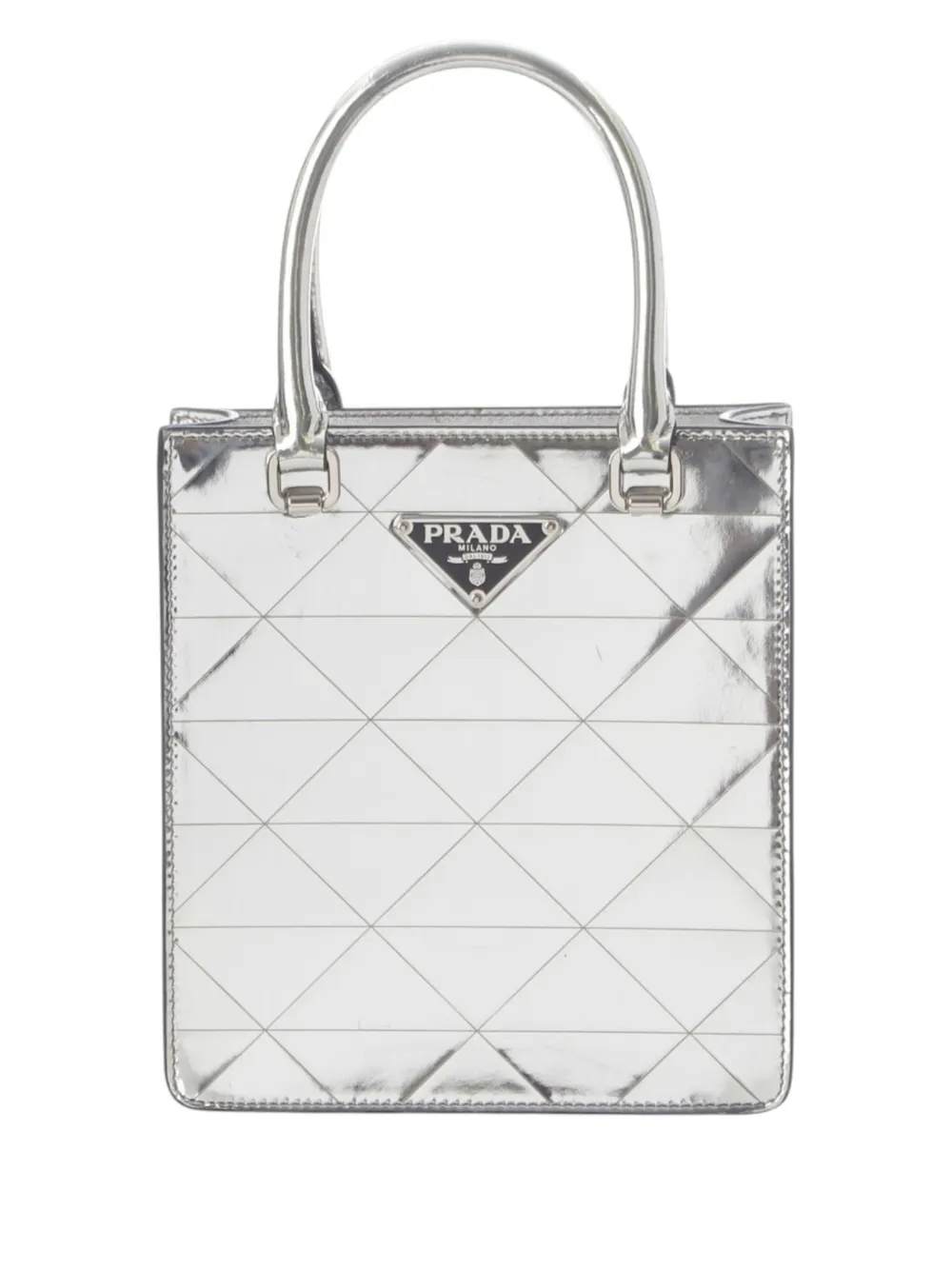 Prada Pre-Owned Borsa tote Spazzolato in pelle metallizzata a triangolo 2013-2026 - Argento