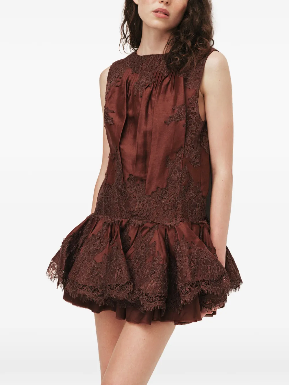 Aje Cressida lace-trim ruffled mini dress