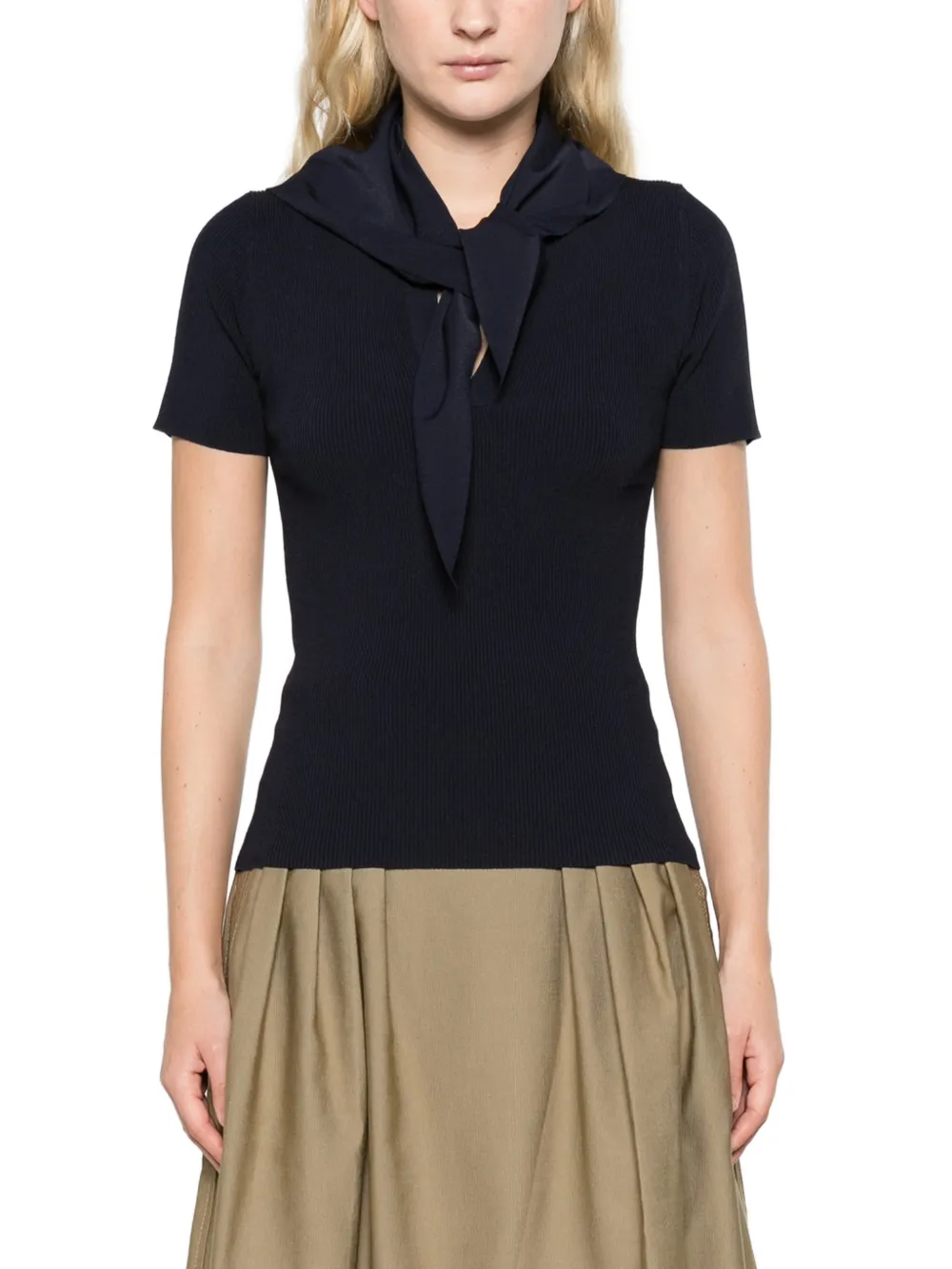 Max Mara Viscose crêpe trui met sjaaldetail Beige
