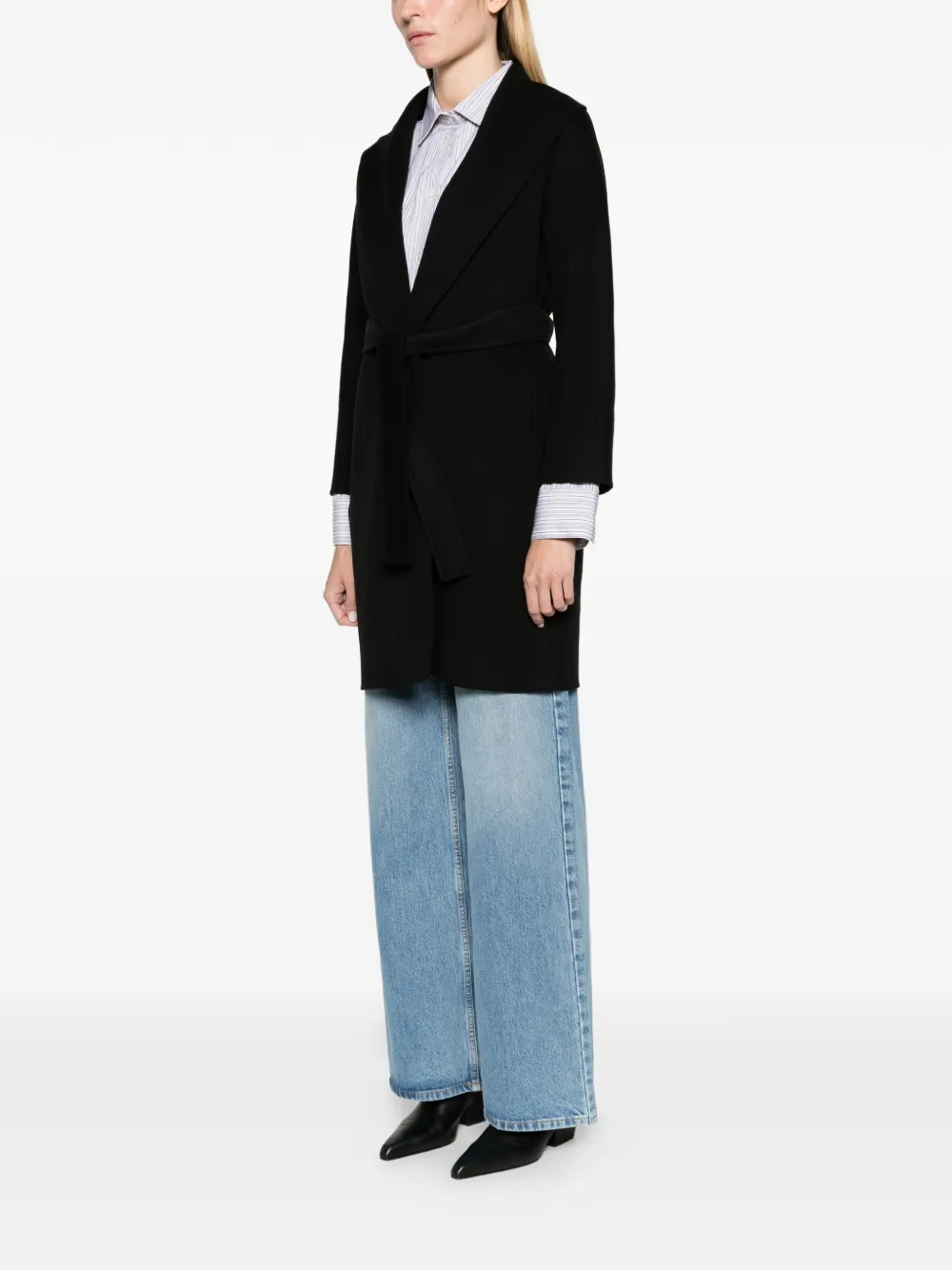 Max Mara double-faced wool robe coat Zwart