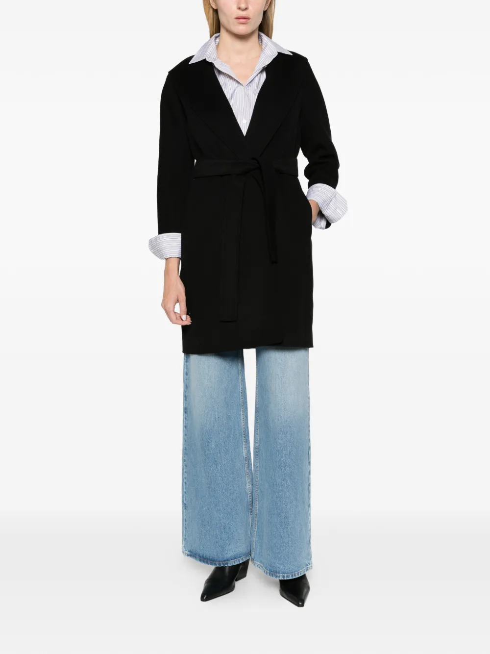 Max Mara double-faced wool robe coat Zwart