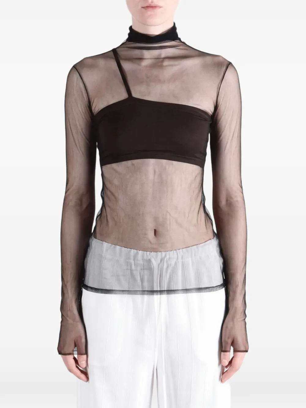 Cortana Cisne sheer high-neck top