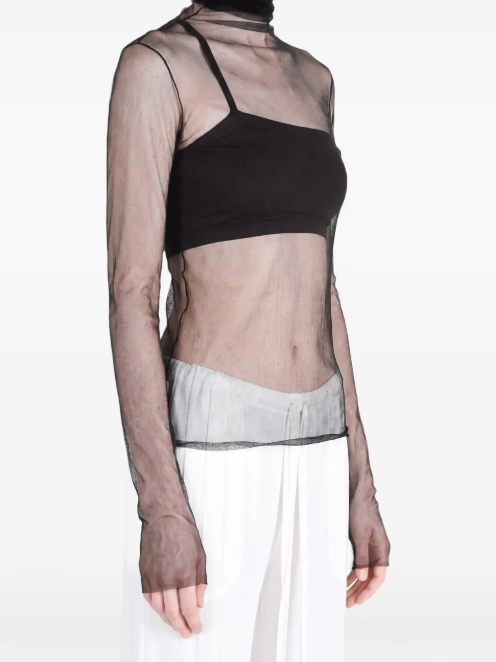 Cortana Cisne Sheer High-neck Top in Black, view 2