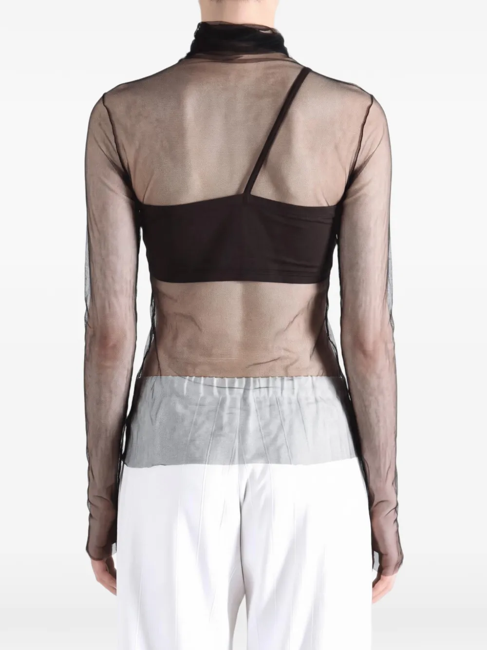 Cortana Cisne Sheer High-neck Top in Black, view 3