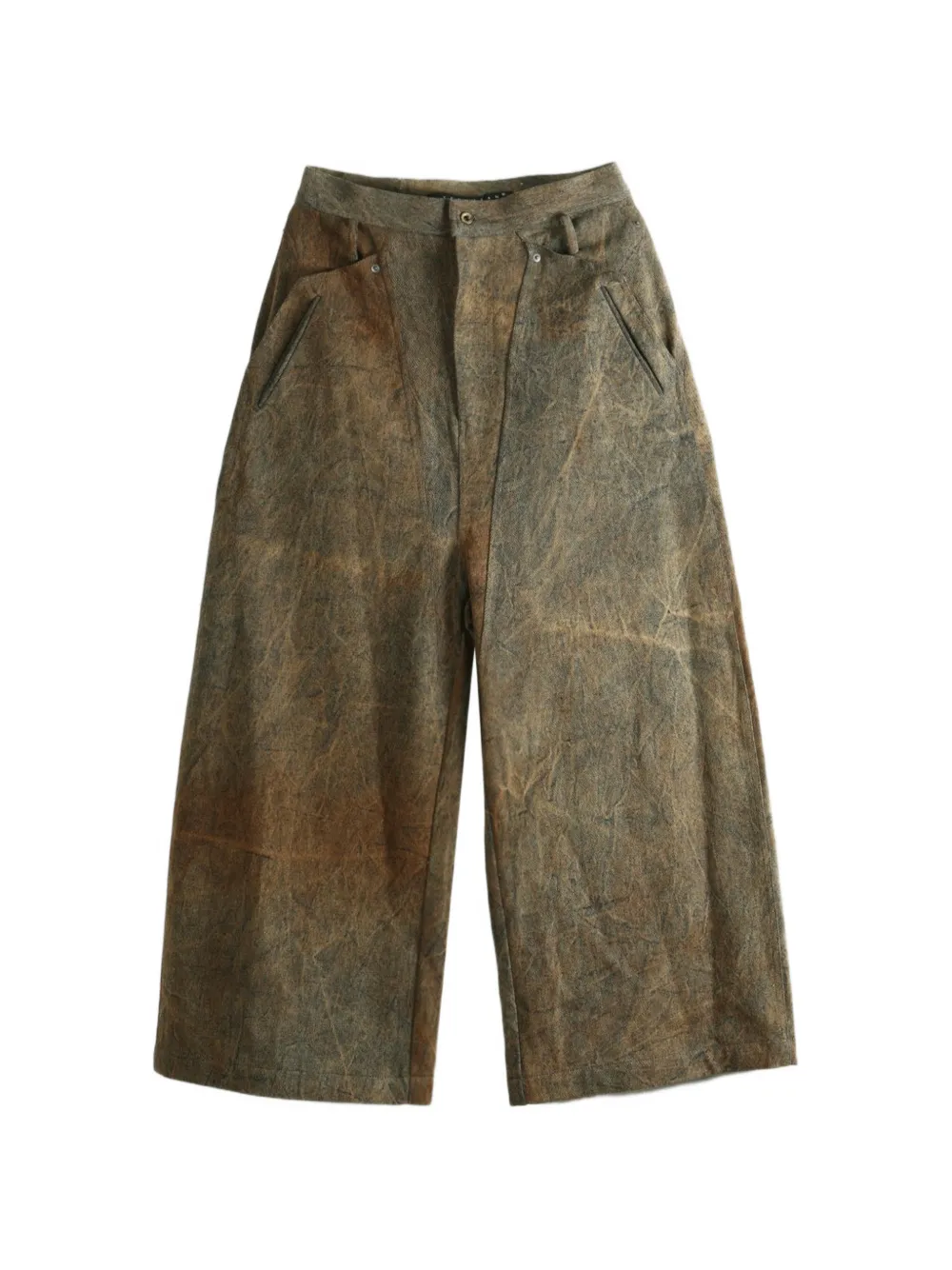 YEHUAFAN distressed wide-leg trousers · S