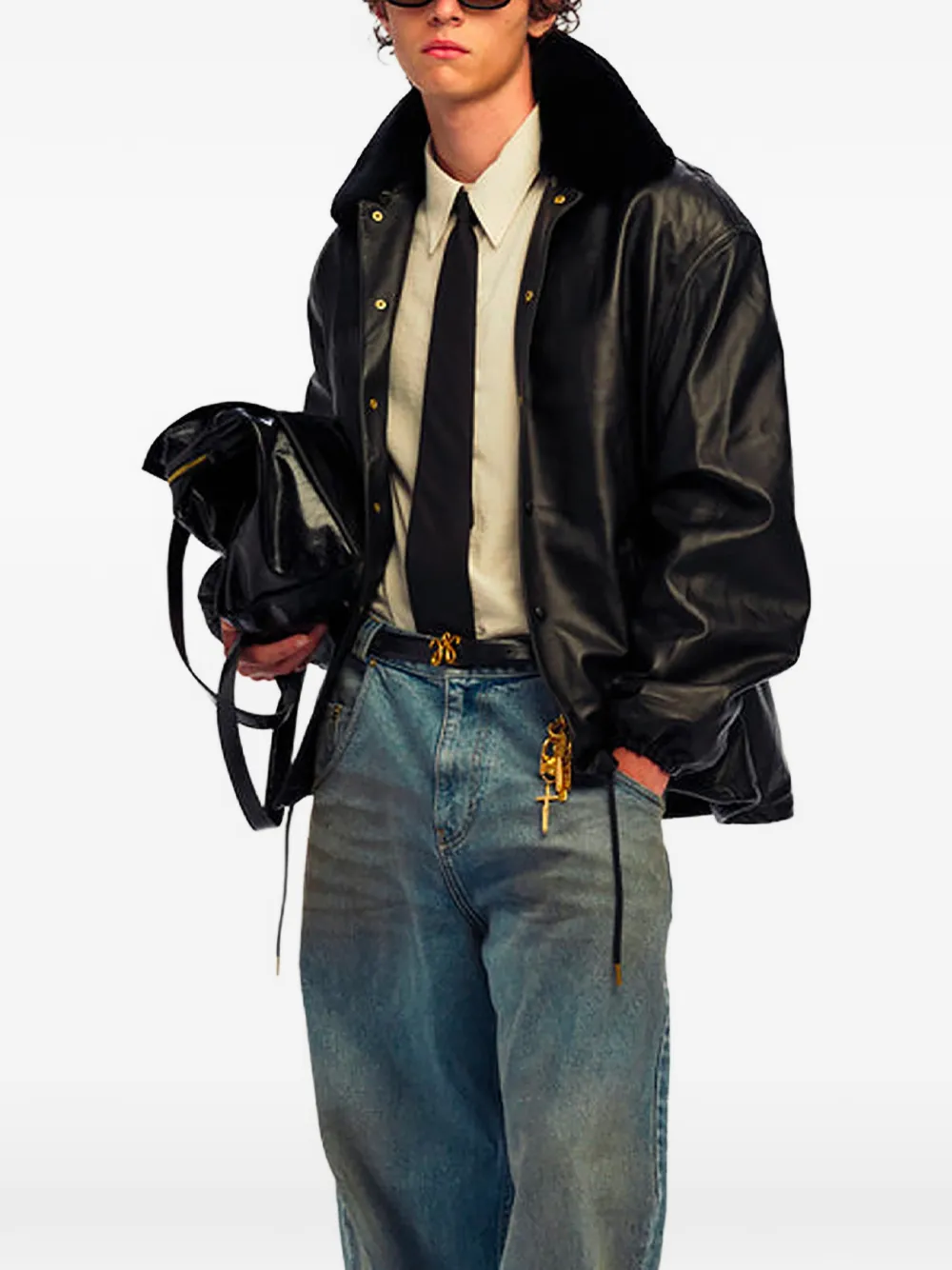 Willy Chavarria Coach leather jacket Zwart