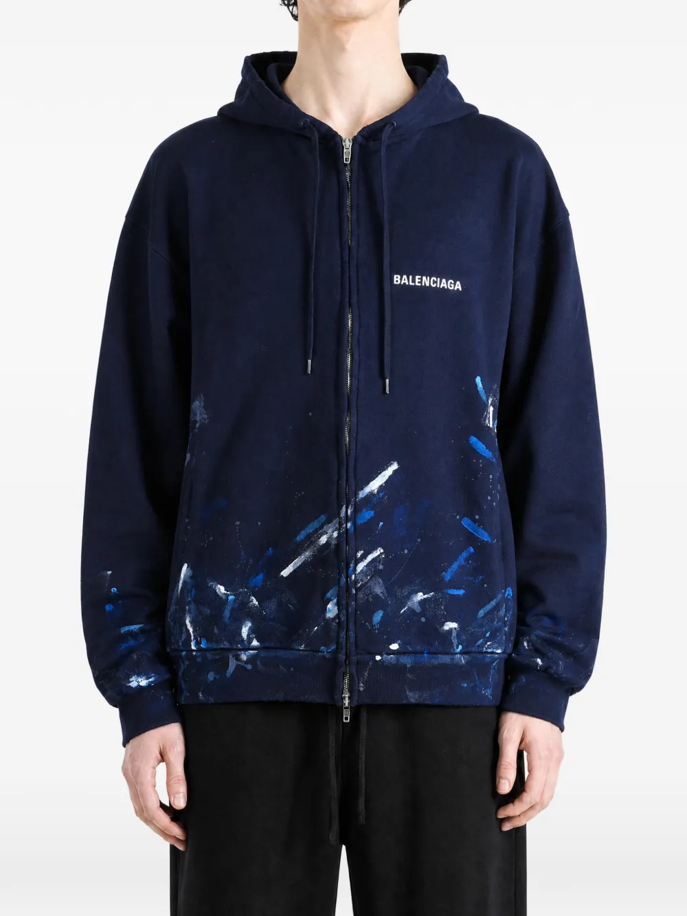 Balenciaga paint-splatter logo-print hoodie Blauw