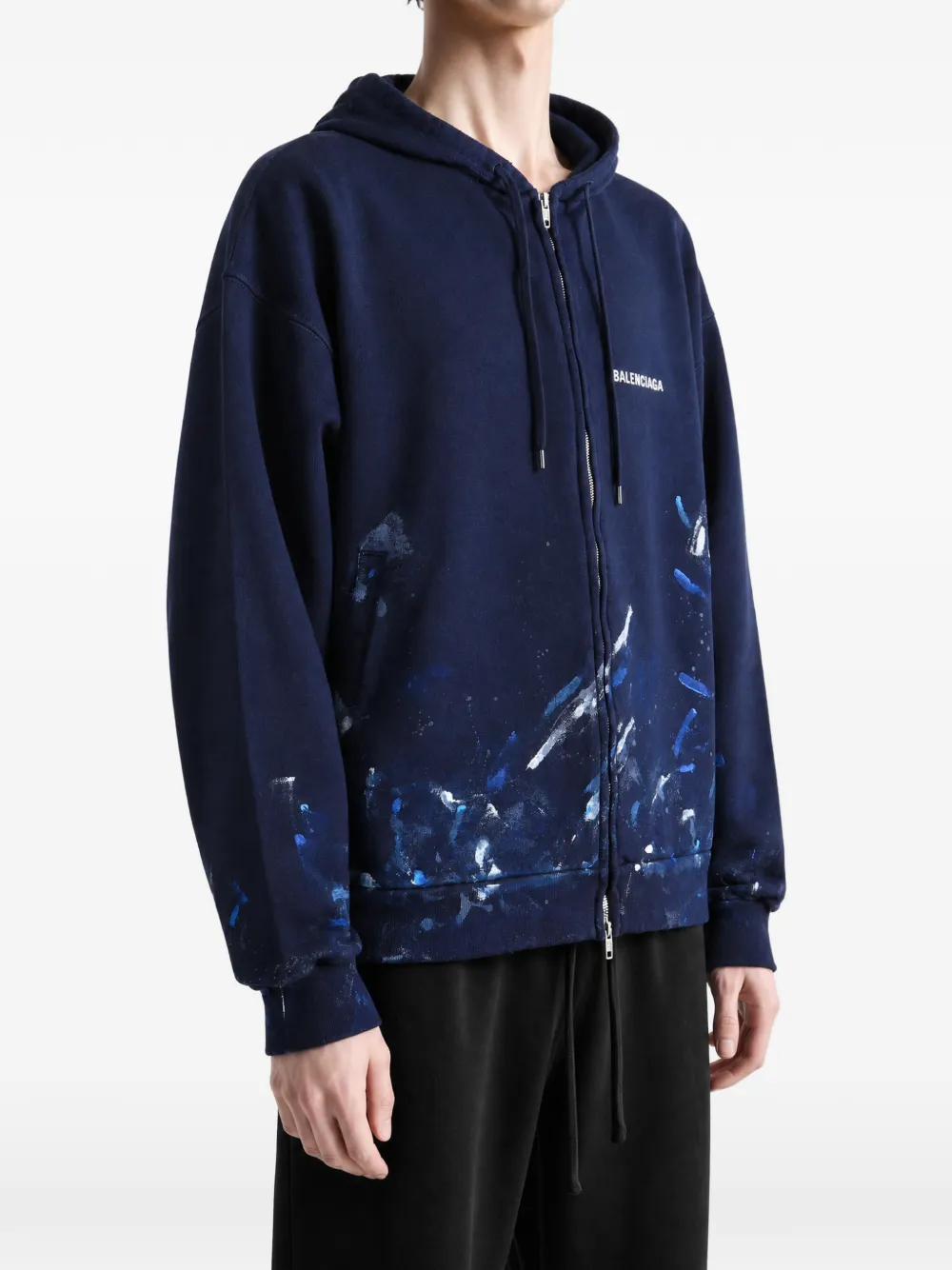 Balenciaga paint-splatter logo-print hoodie Blauw
