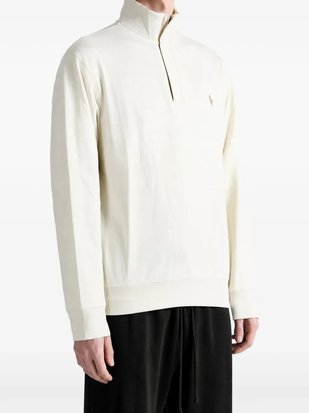 Polo Ralph Lauren Sweater met geborduurd logo en kwartrits Beige