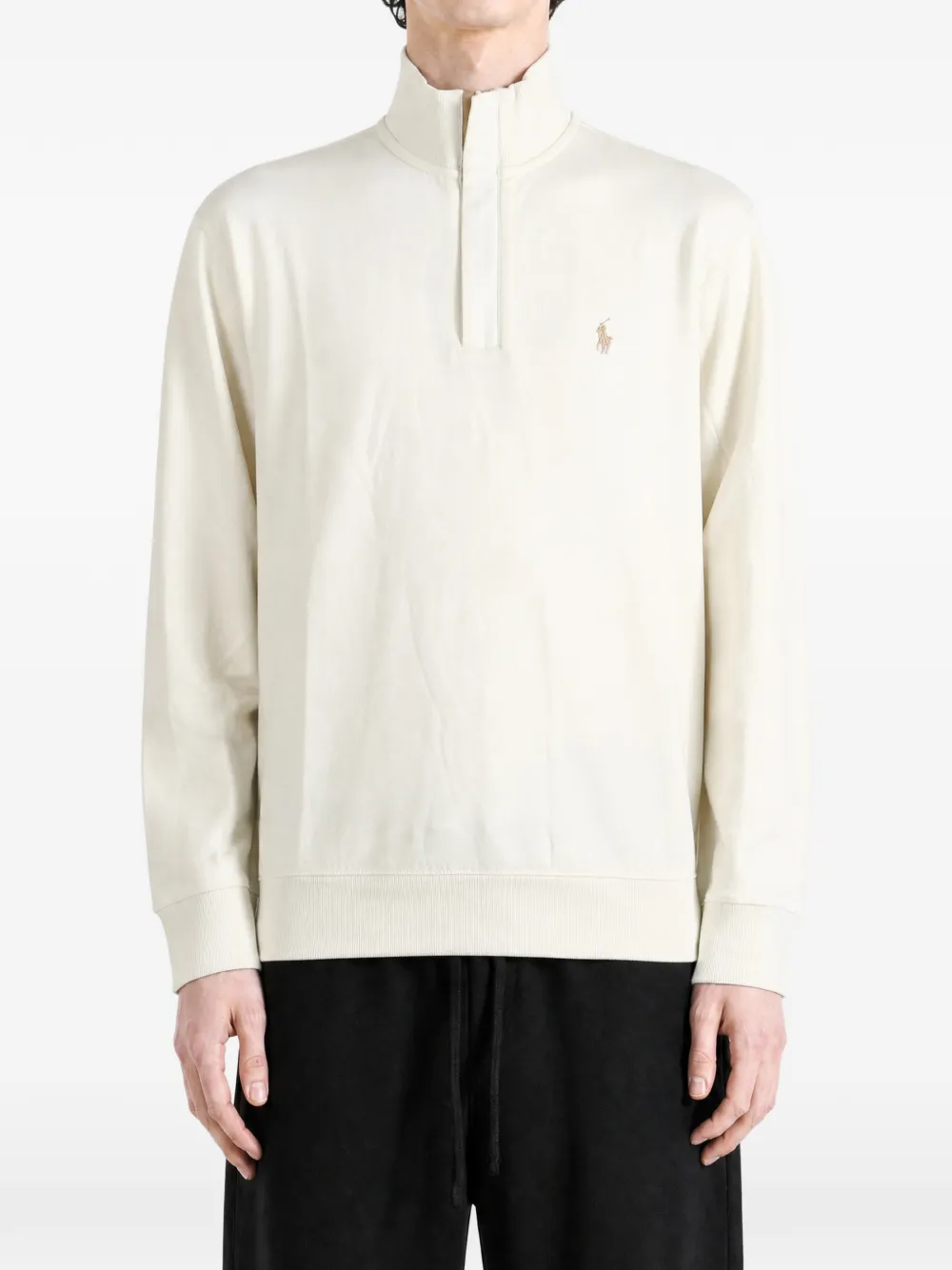 Polo Ralph Lauren Sweater met geborduurd logo en kwartrits Beige