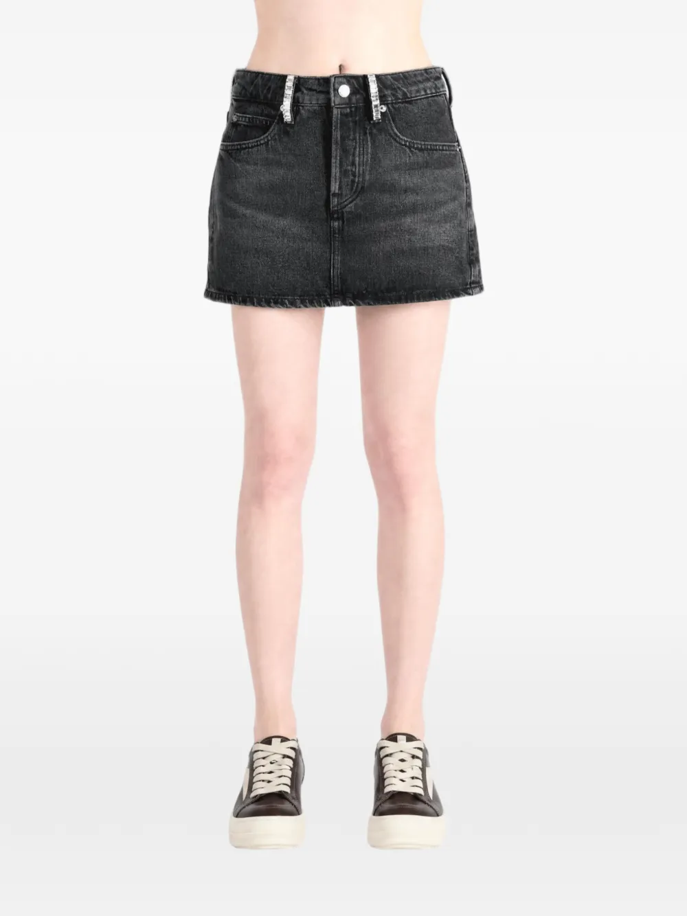 Alexander Wang crystal-embellished aged-effect skirt Zwart