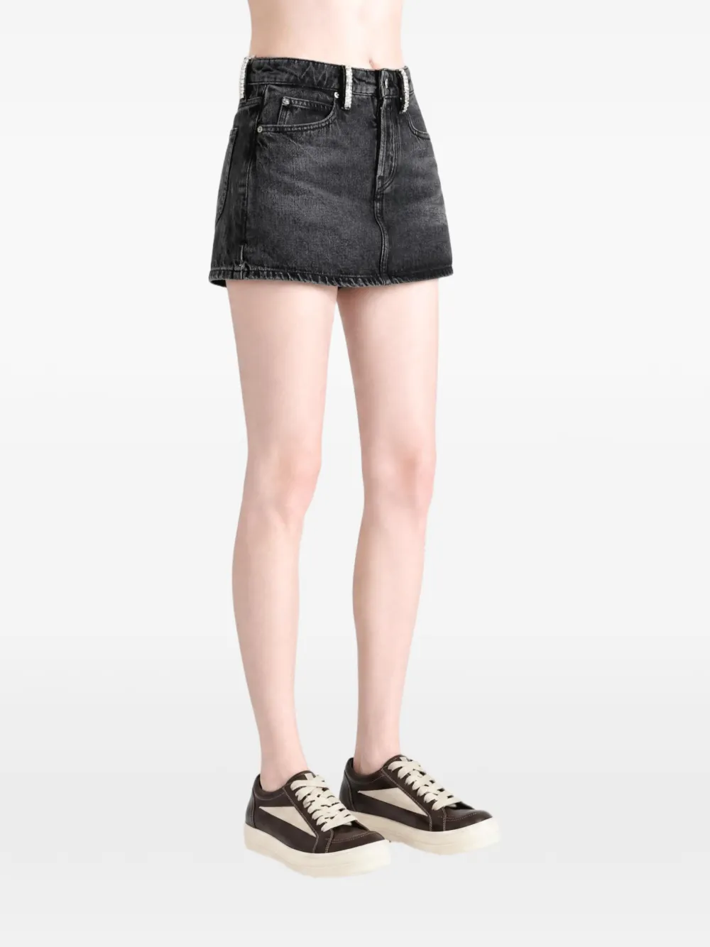 Alexander Wang crystal-embellished aged-effect skirt Zwart