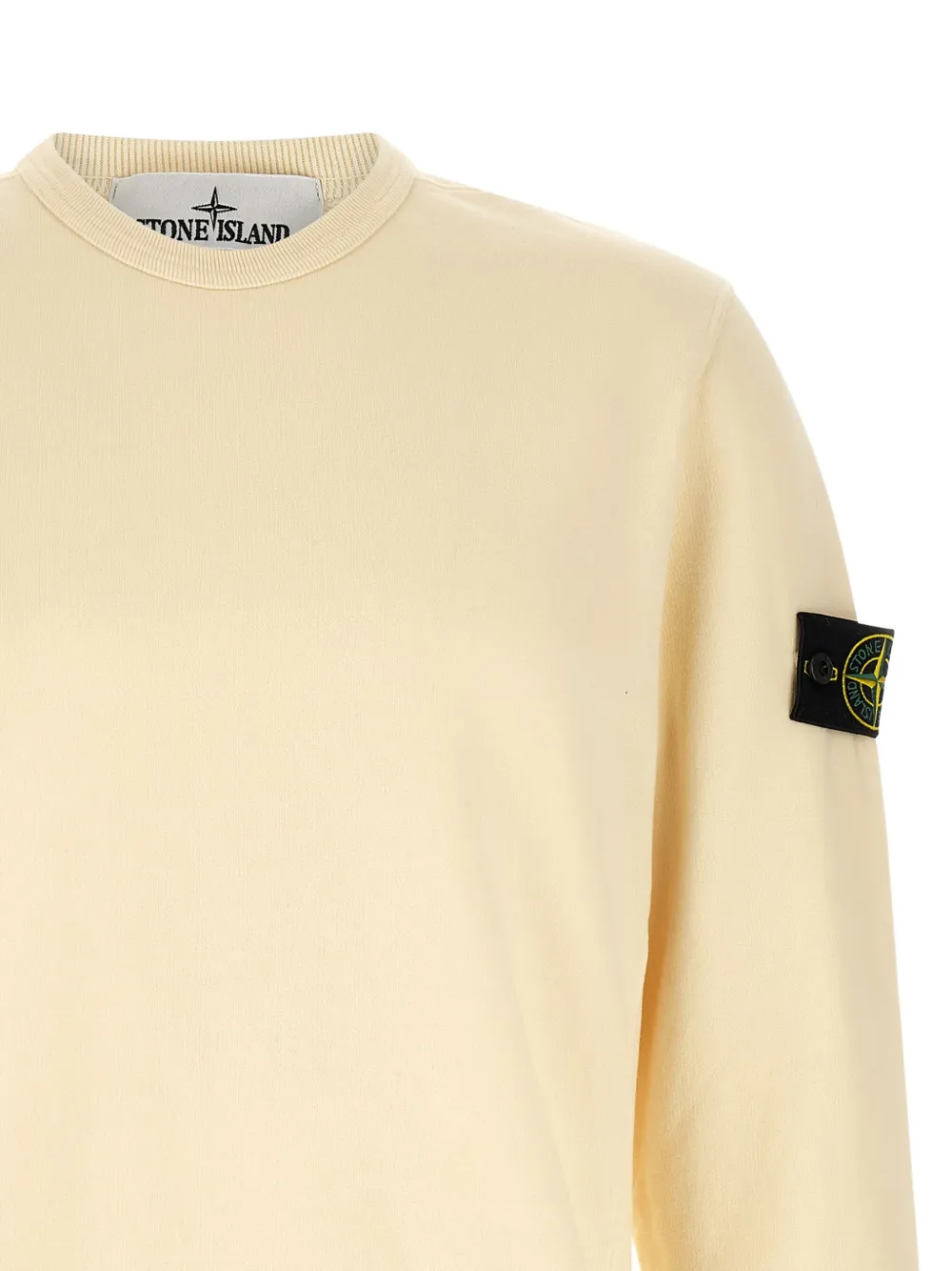 Stone Island 6100049 regular-fit fleece sweater met ronde hals en geribbelde inzetstukken Beige