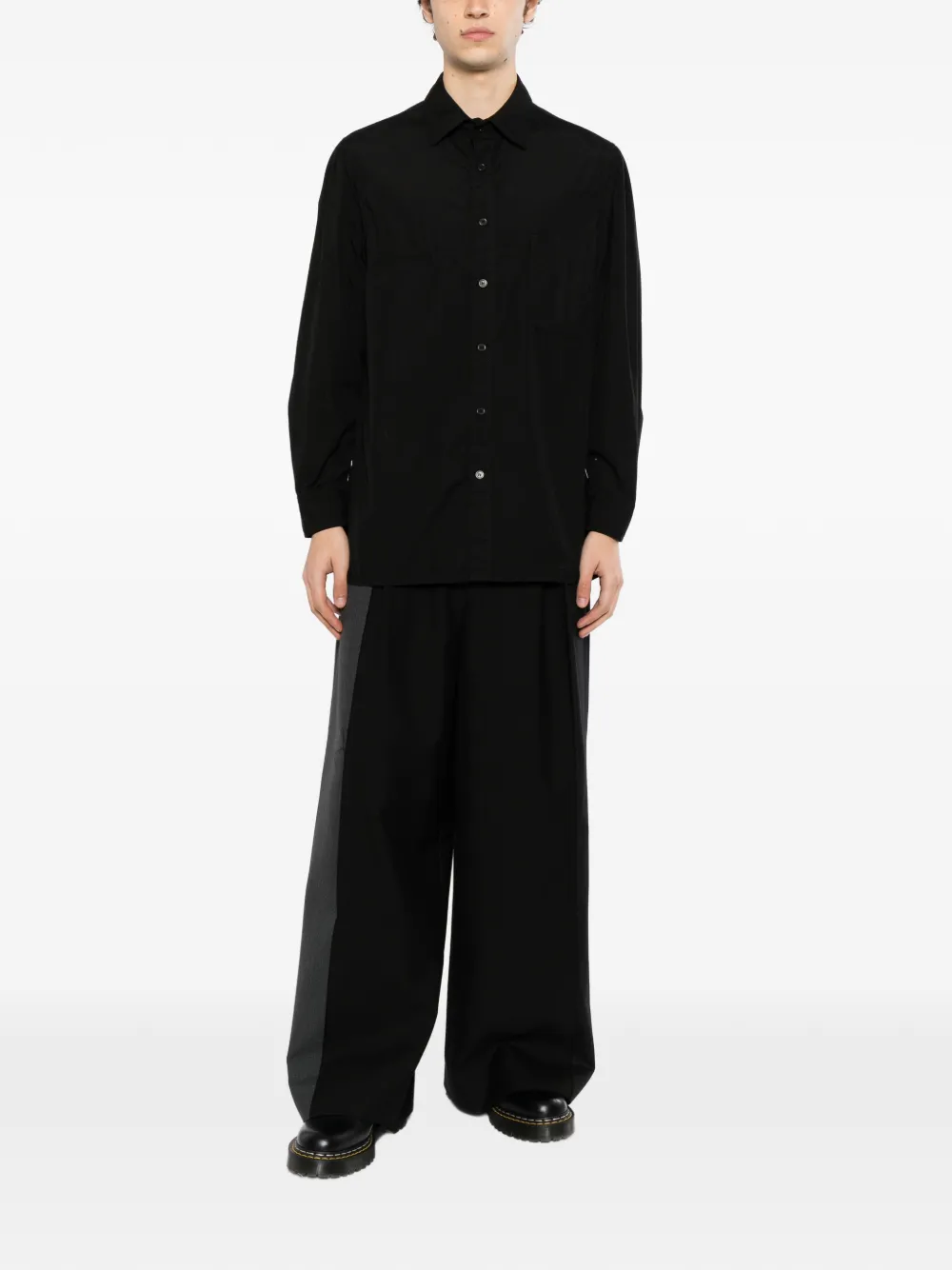 Yohji Yamamoto chain-stitch double-collar shirt Zwart