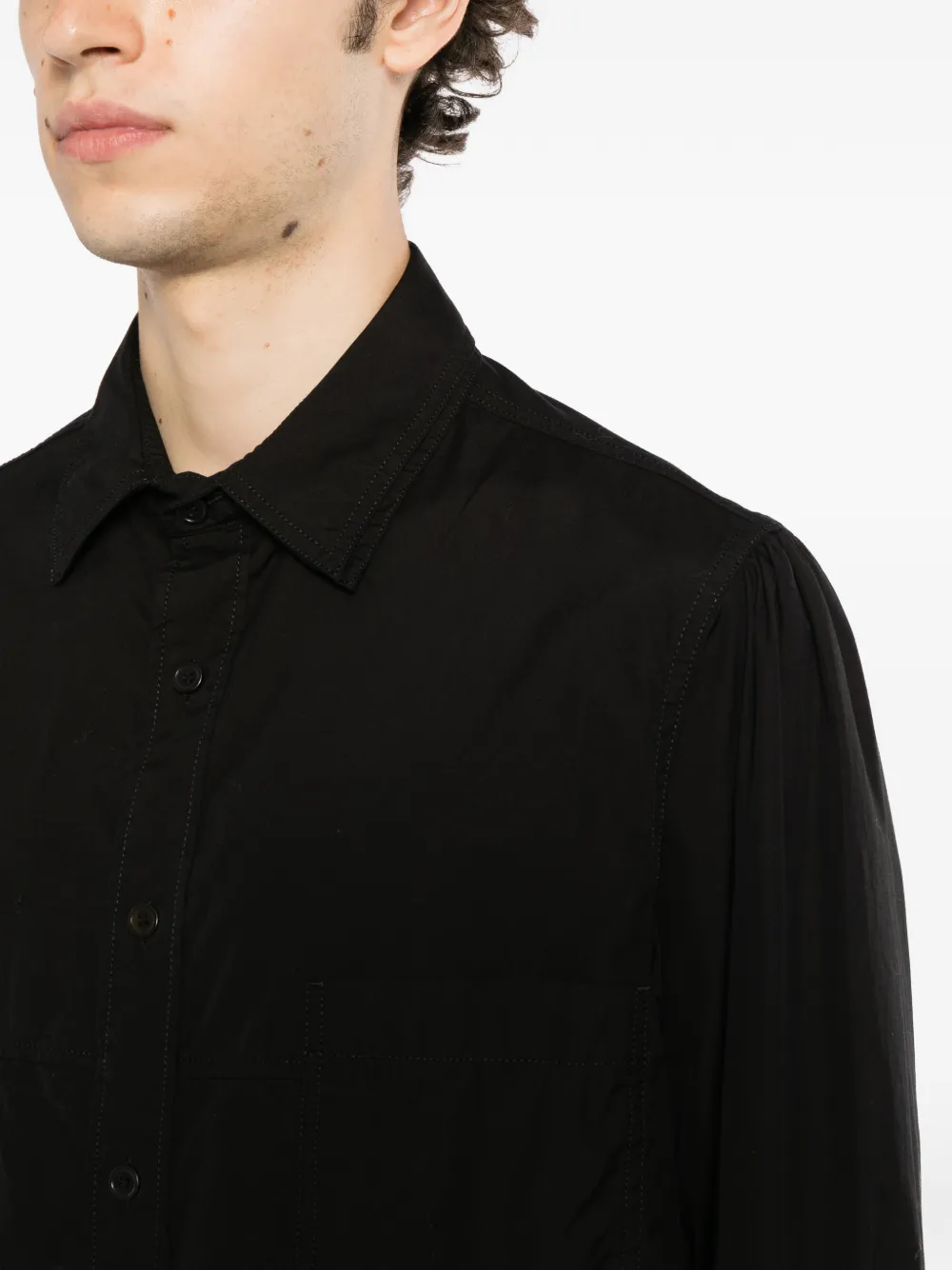 Yohji Yamamoto chain-stitch double-collar shirt Zwart
