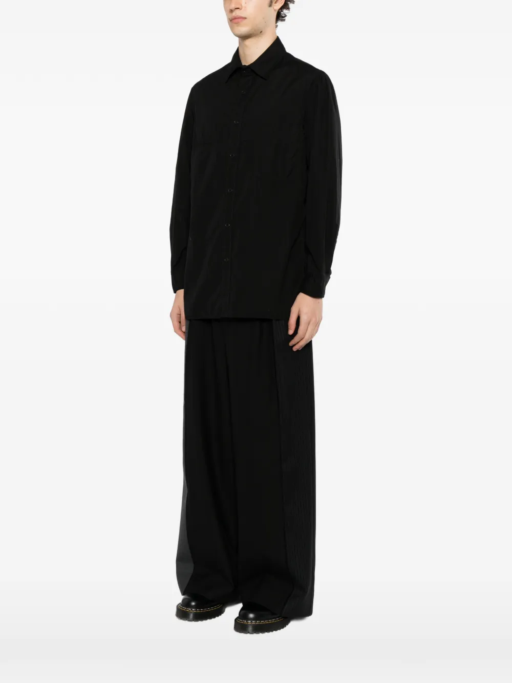 Yohji Yamamoto chain-stitch double-collar shirt Zwart