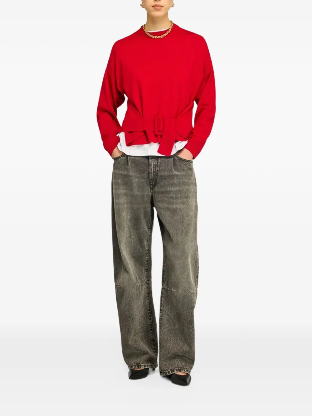 Semicouture belted-waist sweater Rood