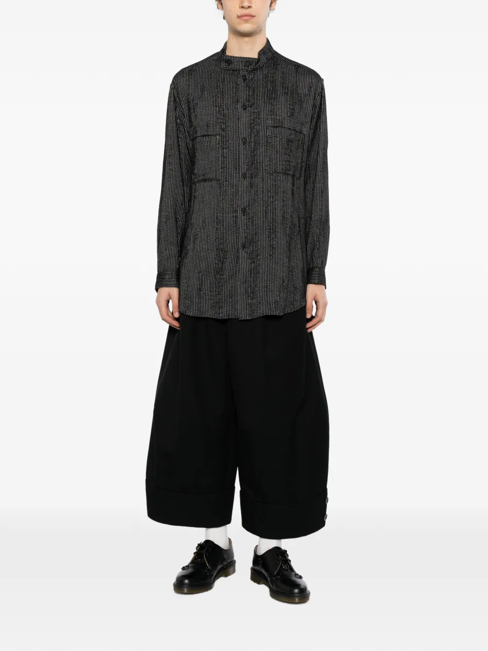 Yohji Yamamoto melange striped shirt Zwart