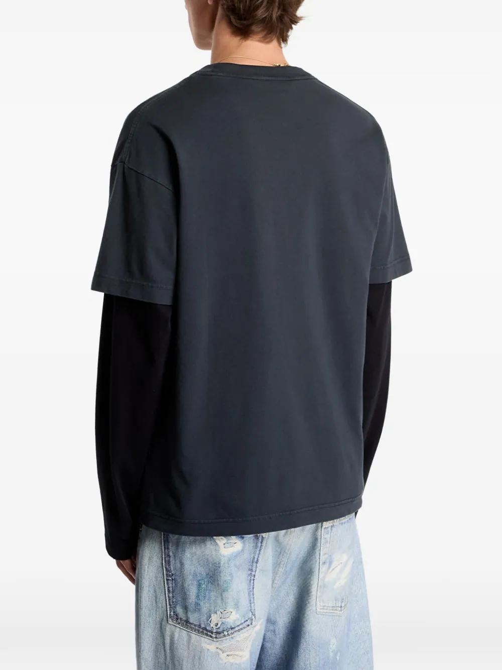 Palm Angels T-shirt met logopatch en gelaagde mouwen Zwart