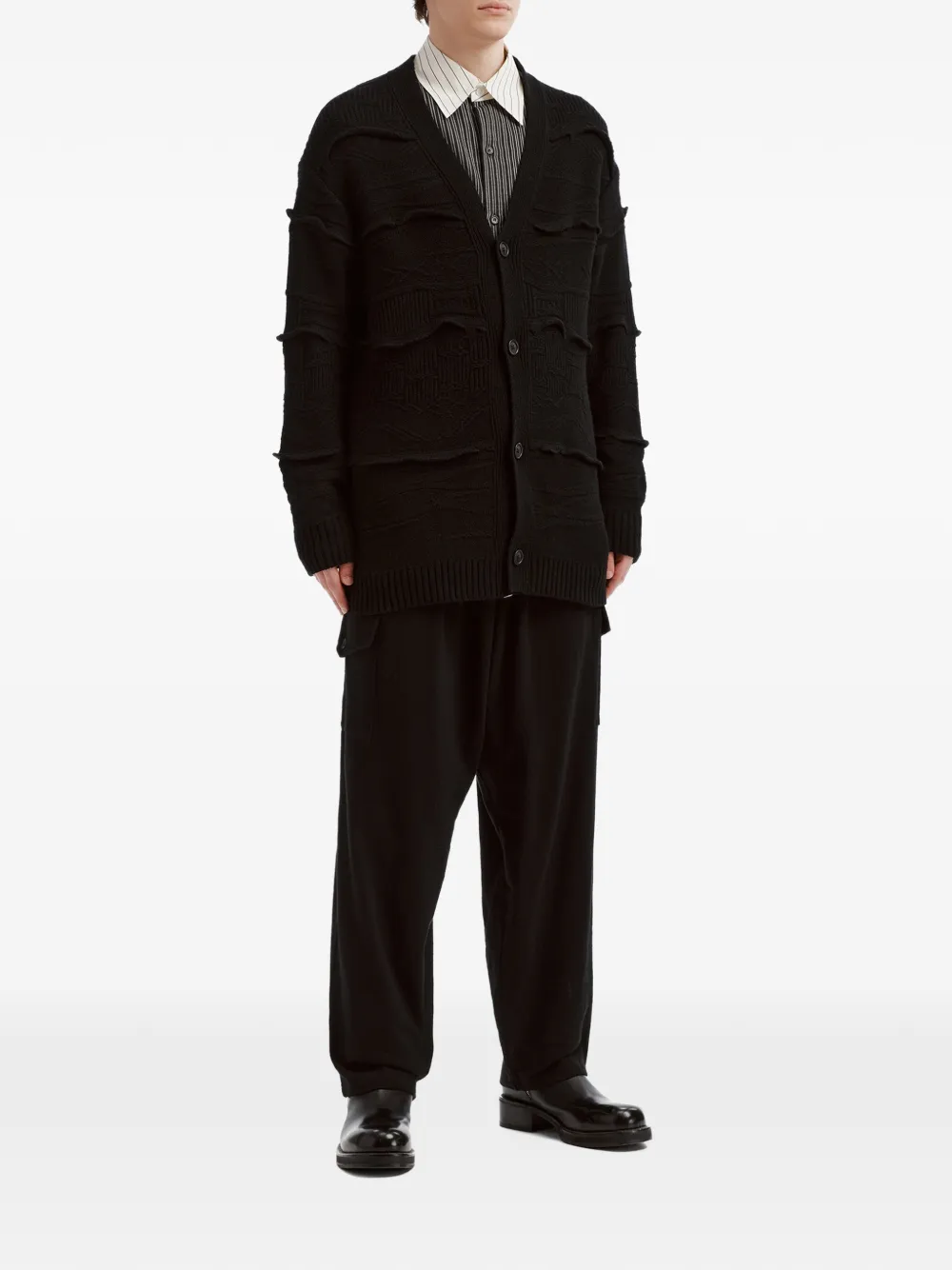 Yohji Yamamoto Vest met reliëfbreisel en V-hals Zwart