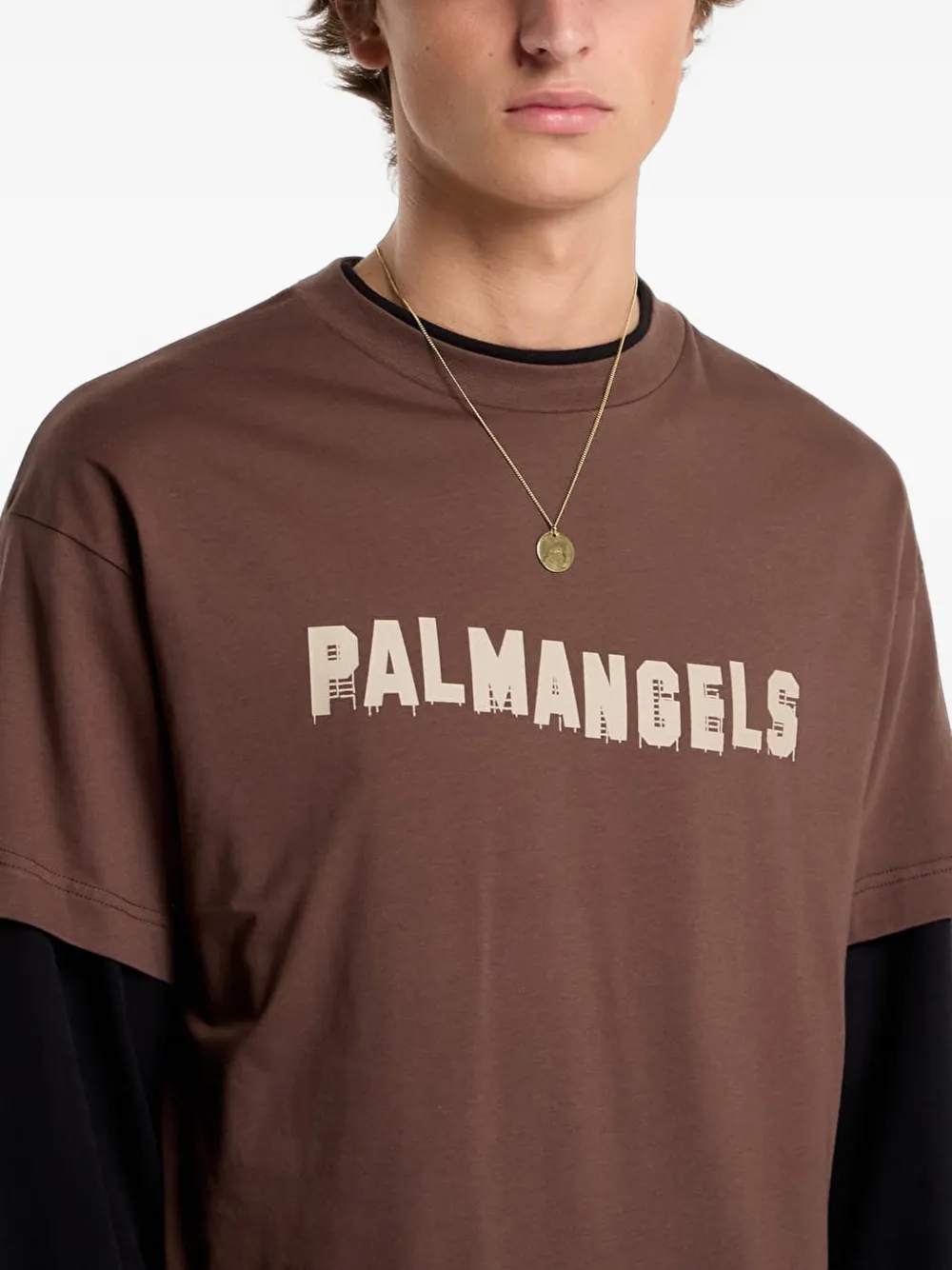 Palm Angels logo-print double-layer T-shirt Bruin