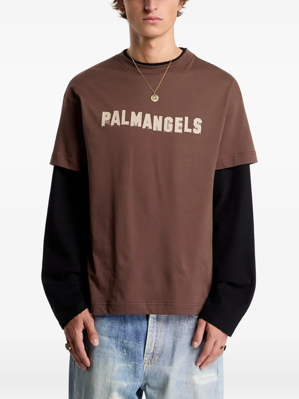 Palm Angels logo-print double-layer T-shirt Bruin