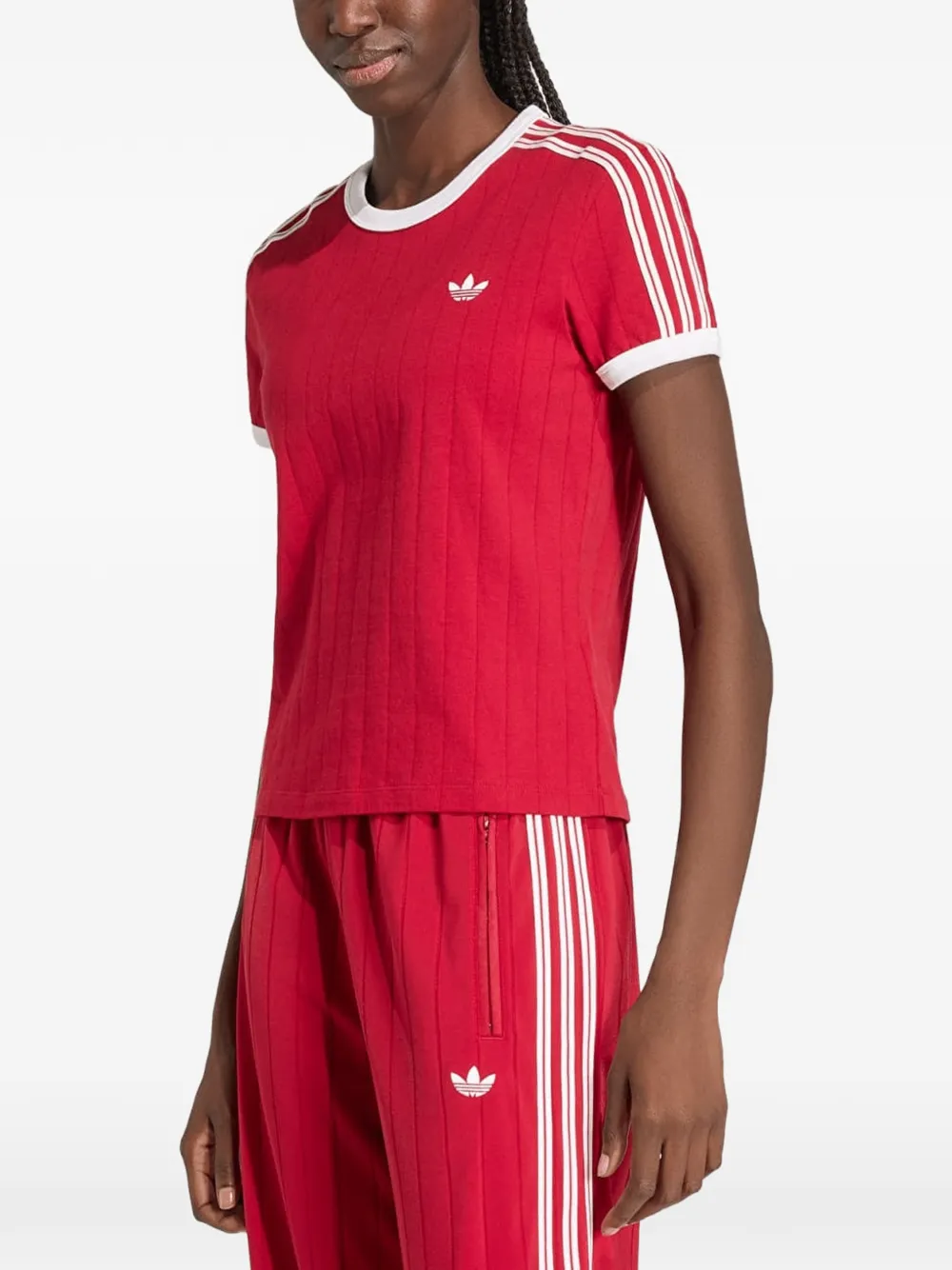 adidas pinstripe embroidered-logo T-shirt Rood