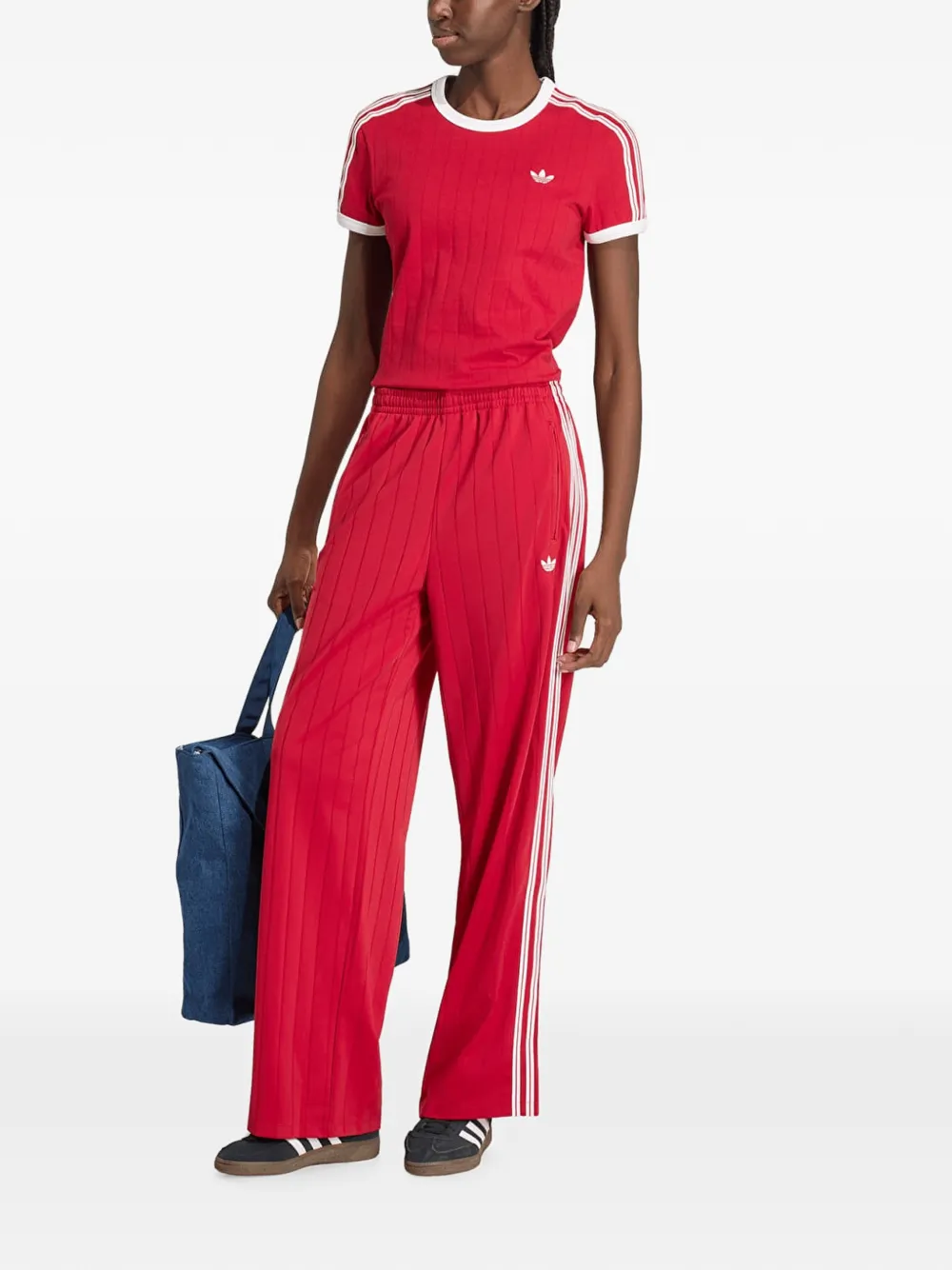 adidas pinstripe embroidered-logo T-shirt Rood