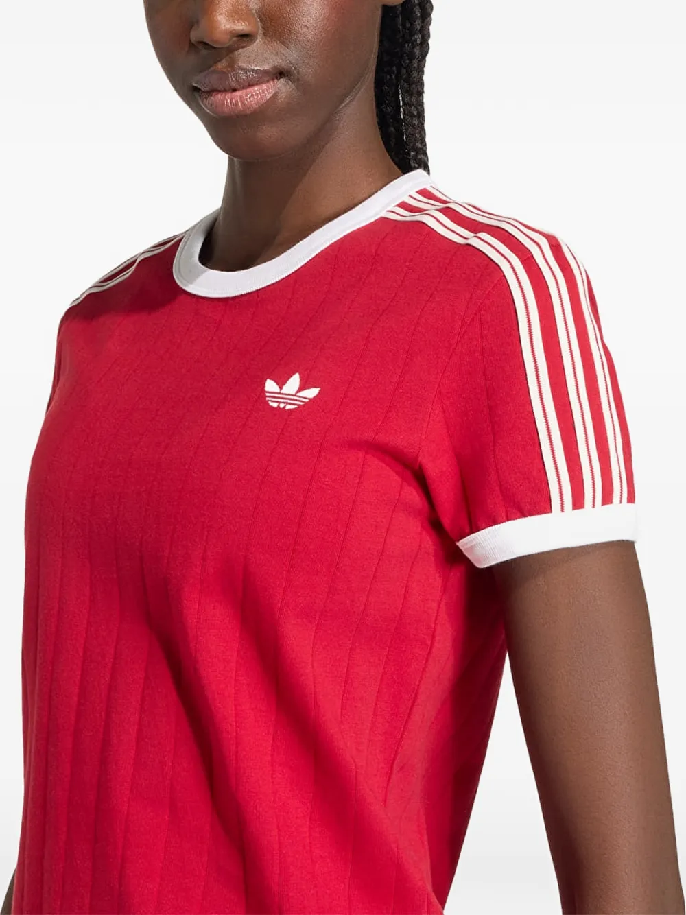 adidas pinstripe embroidered-logo T-shirt Rood