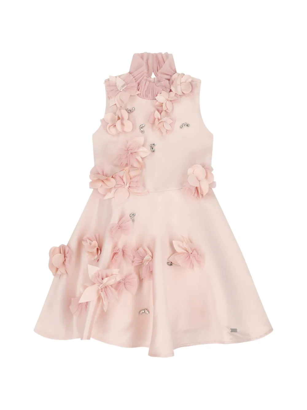 JESSIE AND JAMES KIDS floral-appliqué crystal-embellished dress - Rosa