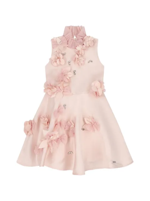 JESSIE AND JAMES KIDS floral-appliqué crystal-embellished dress