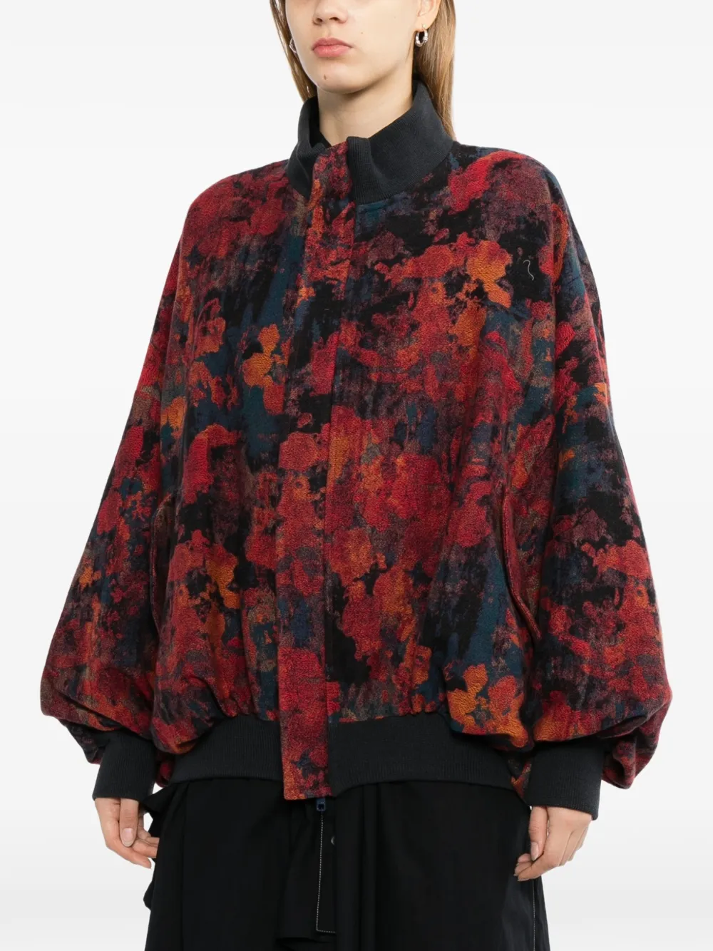 Yohji Yamamoto Oversized jack met bloemenprint Rood