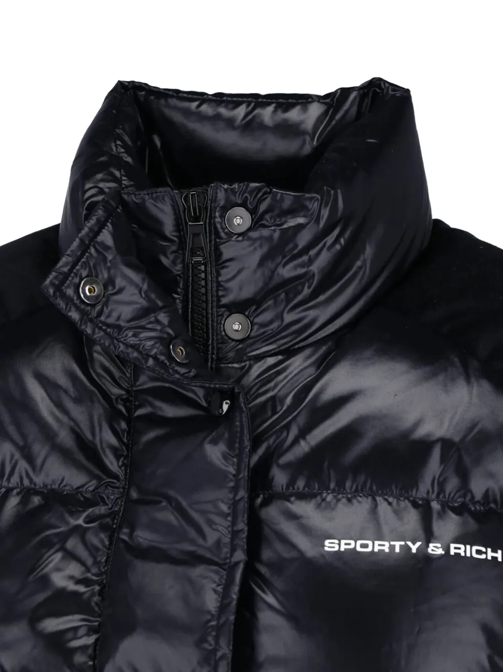 Sporty & Rich quilted velvet-panel jacket Zwart
