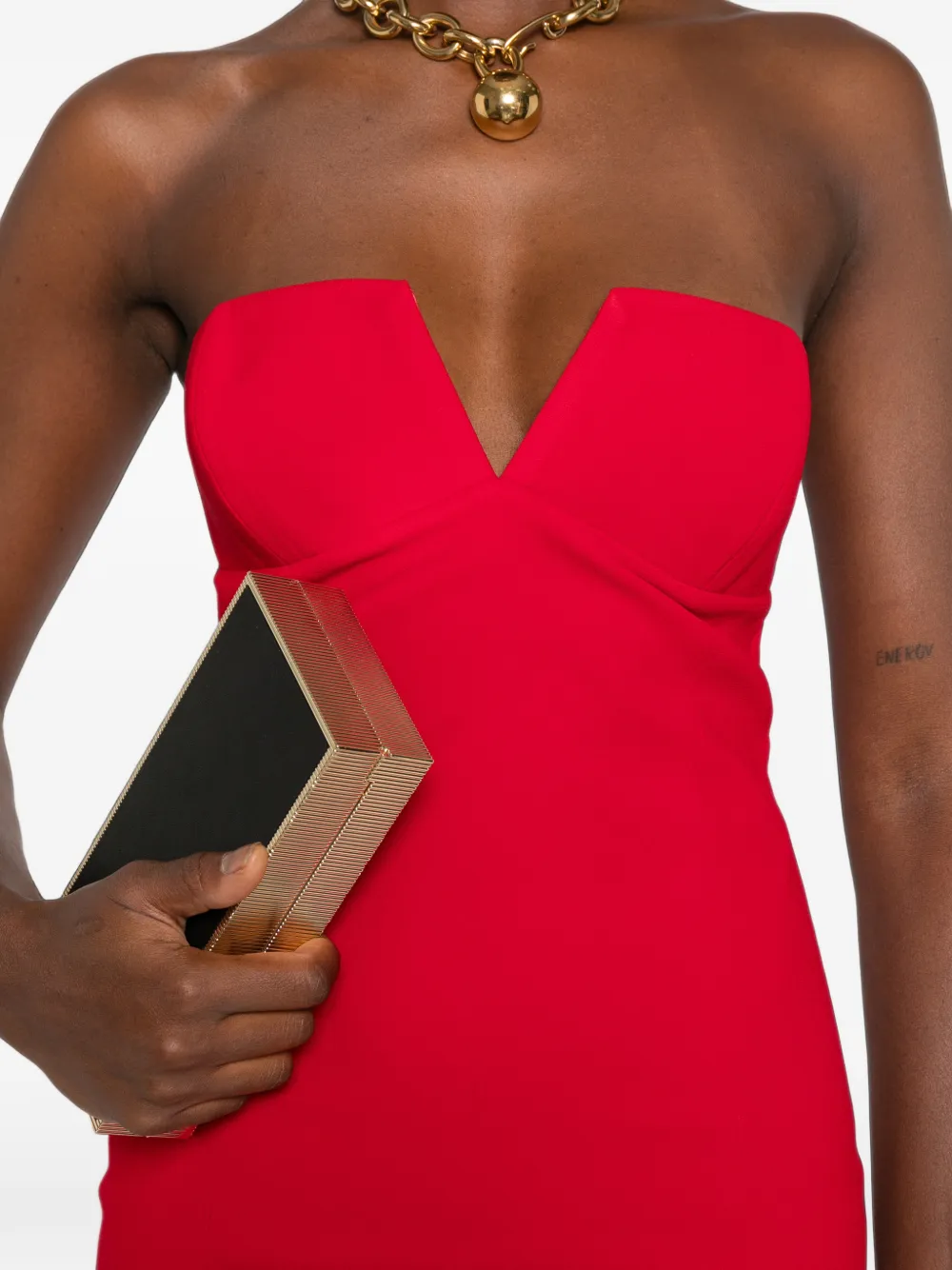 The New Arrivals Ilkyaz Ozel Ecliptica strapless maxi-jurk met V-hals Rood